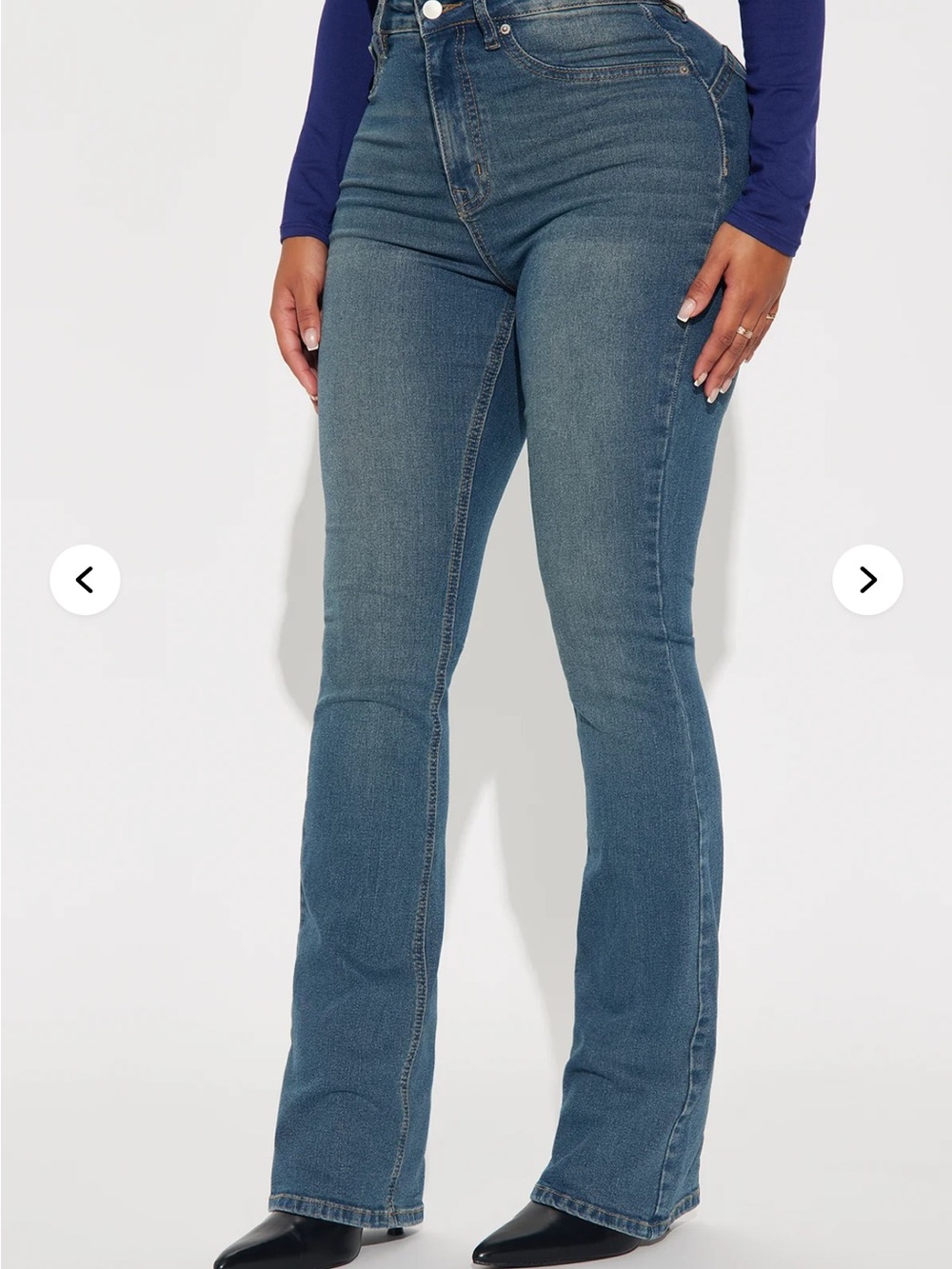 Fashion Nova High-Rise Flare Jeans in Blue Wash